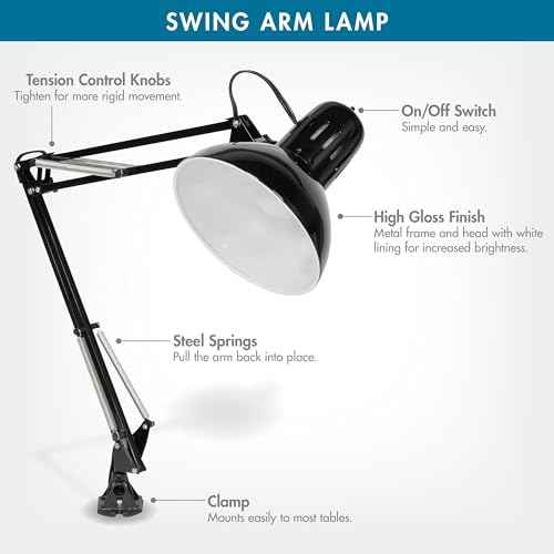 Studio Designs Swing Arm Lamp with 13-watt CFL Bulb, Black