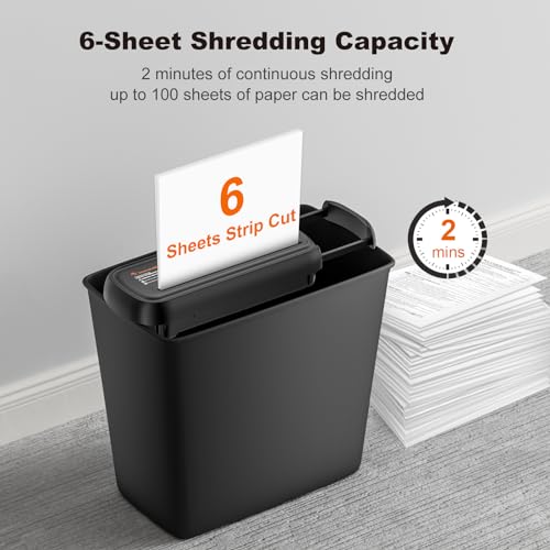 Bonsaii Black 6-Sheet Strip Cut Paper Shredder for Home Office