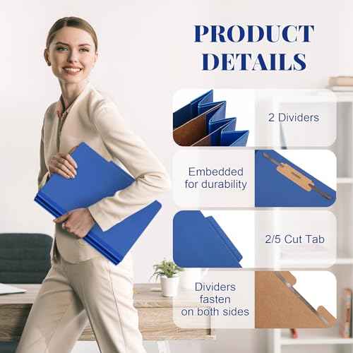 Skyygemm 12 Pcs Classification Folders Letter Size Bulk - 2 Dividers Pressboard File Folder with 3.5 Inch Expansion, 2 Prongs Fastener, Heavy Duty Office File Organizer for Teacher Medical (Dark Blue)
