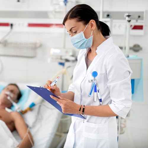 Handepo 120 Pcs Nurse Pen Set Scrub Tech Week Gift with Retractable Shuttle Pens, Marker Pen, Mini Tip Highlighter, LED Mini Keychain Flashlight, Badge Reels for Nurse Assistant Student(Multi Colors)