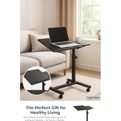 Adjustable Sit & Stand Desk ? Rolling Laptop Desk with Lockable Wheels, Portable Standing Computer Table for Home Office, Small Space Workstation with MDF Top & Steel Frame, Modern Black
