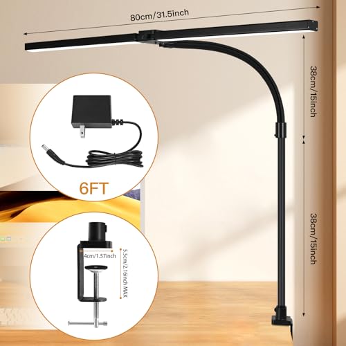 Double Head LED Desk Lamp with Remote Control for Home Office 24W Brightest Computer Desk Light for Workbench Drafting Architect Study Reading with Anti-Glare Cover