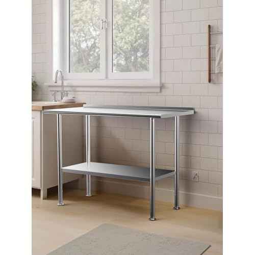 All-Stainless Steel Prep Table, 24 X 48 Inches, with Rounded-Corner Backsplash and Adjustable Undershelf, Heavy-Duty for Outdoor Use,Restaurants,Hotels,Workshops,Kitchens,Gardens, and Garages