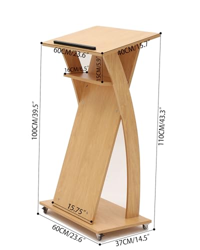 Xibolai Oak Mobile Wooden Podium Stand with Wheels Lectern – 16mm Wood Board