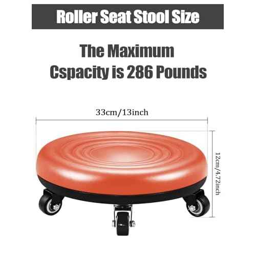 Lanstics Leather Roller Seat Wheel Stool with Universal Wheels - Low Rolling Chair for Home Office & Fitness (Orange)