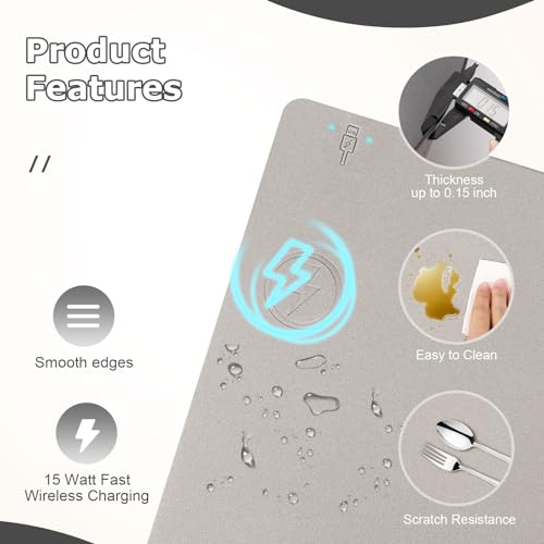 Wireless Charging Mouse Pad Firelison 2 in 1 Leather Multifunctional Office Desk Pad with Non-Slip Rubber Base, Waterproof Desk pad for Computers/Office/Work/Home/Decor£¨ 32" x 16"Grey - L£©