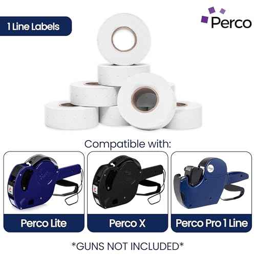 Perco 1 Line Freezer Adhesive Labels - 8 Rolls, 1 Sleeve, 8,000 Blank Price and Date Gun Labels for Perco Lite, X, Plus and Pro 1 Line Price and Date Guns - Made in USA