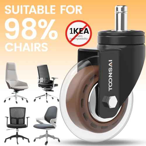 Upgraded,3 Inch Ultra Heavy Duty Office Chair Wheels,(Stem7/16-7/8), Replacement Rubber Caster Wheel, Set of 5,Silent, Smooth-Gliding, for Hardwood Flooring, Carpet Flooring,-Not for 1KEA Chairs