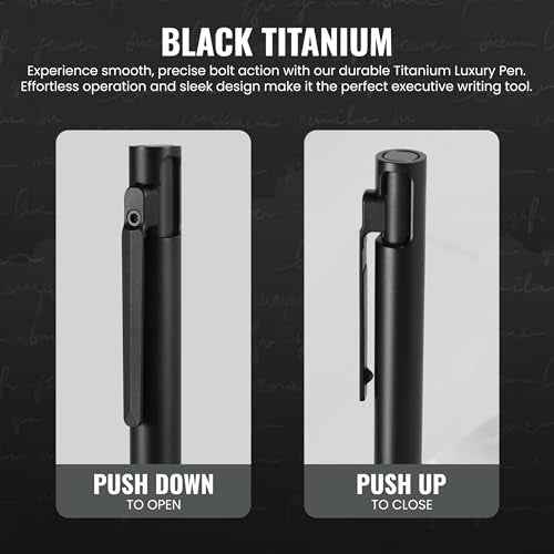 Titanium Bolt Action Pen ? Refillable Fine Tip 0.5mm Ballpoint, Matte Black Sandblasted Finish, Durable EDC Writing Pen with Pocket Clip, Gift Box Included