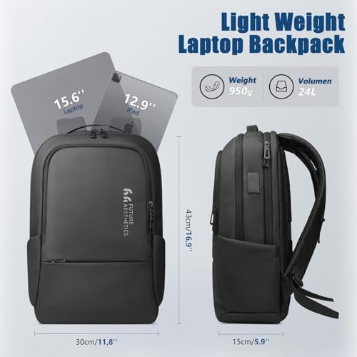 hk Backpack for Men Business Backpack with USB Charger Anti-Theft Mens Backpacks Water-Resistant 15.6 Inch Laptop Backpack Lightweight Casual Bag for Business Travel Office Work College, Black
