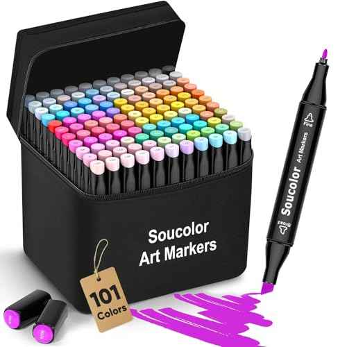 Soucolor Alcohol Markers Art Set, Aesthetic Cute Preppy Stuff School Supplies,Art Kits Supplies Gifts for Teens Girls Boys,101 Dual Tip Sketching Coloring Drawing Markers for Kids Adult Coloring Books