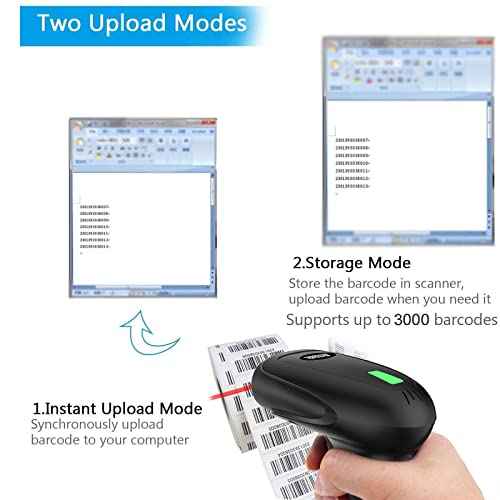USB Wireless Barcode Scanner with Stand,Symcode Barcode Scanner Versatile 2-in-1 (2.4Ghz Wireless+USB 2.0 Wired) Rechargeable Cordless 1D Barcode Reader Handheld Bar Code Scanner Wireless