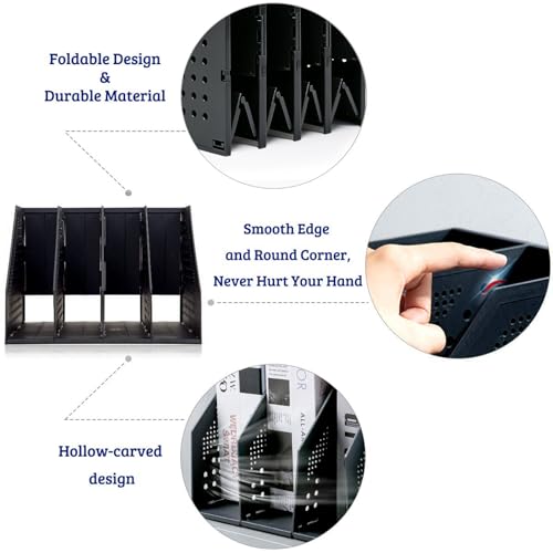 Marte Vanci 4-Compartment Collapsible Magazine File Holder (Black) Desk Organizer