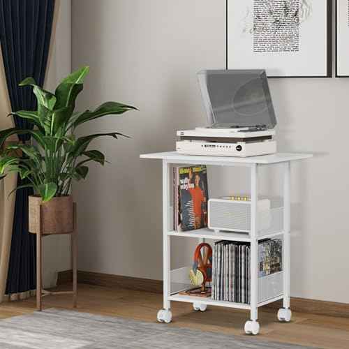 Printer Stand, 3-Tier Industrial Large Printer Table with Shelf, 23"x15" Mobile Heavy Duty Storage Rack on Wheels for Home Office Printer Fax Machine Scanner Copier, White