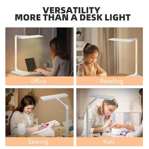 Desk Lamp with USB A+C Dual Charging Port, 23W 1000LM DC Adapter LED Dsek Light for Office Home, Eye-Caring Desk Light 3 Brightness Lamp for Computer, Video Conferencing, Workbench, Crafting, Reading