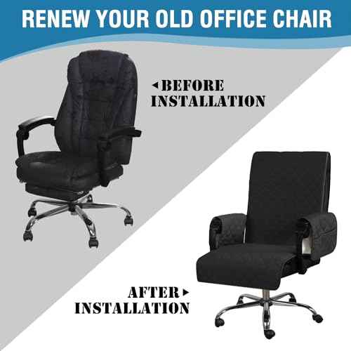 H.VERSAILTEX Water-Resistant Office Chair Protector ? Universal High-Back Cover with Non-Slip Buckles, Fits Executive,Gaming Chair and Desk Chairs (Black/Grey, Washable)