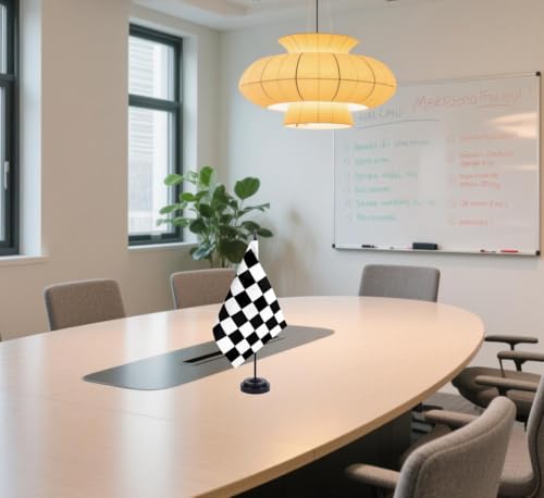 Checkered Black and White Racing Desk Flag 12" with Stand - Deluxe Set, 12 Pack