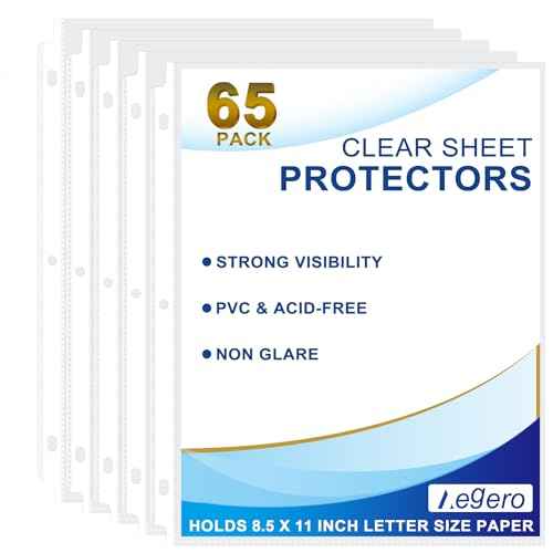 65 Pack Clear Sheet Protectors, 8.5 x 11 inch Page Protectors for 3 Ring Binder,Top Loading Paper Protector for Documents and Photos,Letter Size
