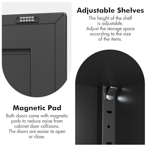 46" H Metal Locker Cabinet with Door and 2 Adjustable Shelves (Black) – Coolsun