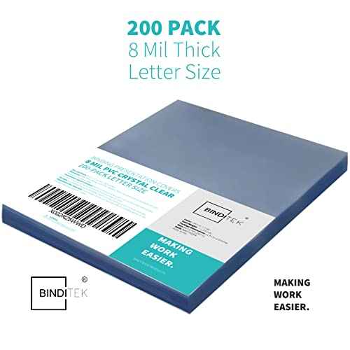 Binditek 200 Pack 8 Mil PVC Clear Binding Covers, 8.5 x 11 Inches, Letter Size, Square Corners, Un-Punched, Office Supplies
