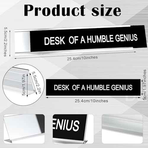 Menkxi Funny Desk Signs for Office, Novelty Nameplate Office Decor Black Desk Plaque for Women Men Coworker Gift Home Supply Accessories, 10 x 2 Inch(Desk of A Humble Genius)