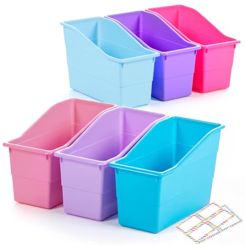 Blosssound Classroom Book Bins Set of 6 - Purple Pastel Storage Organization
