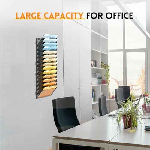 SUPEASY 14-Tier Wall File Organizer Mesh Office Mail Holder, Hanging Wall Organizer Magazine Rack for Office Black
