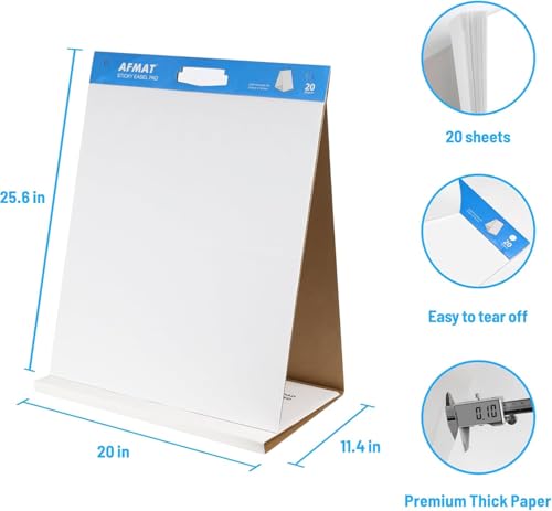 AFMAT 2-Pack Tabletop Sticky Easel Pad & Dry Erase Board 20x23in - Portable Presentation Stand for Teachers & Kids Doodling, Model 2