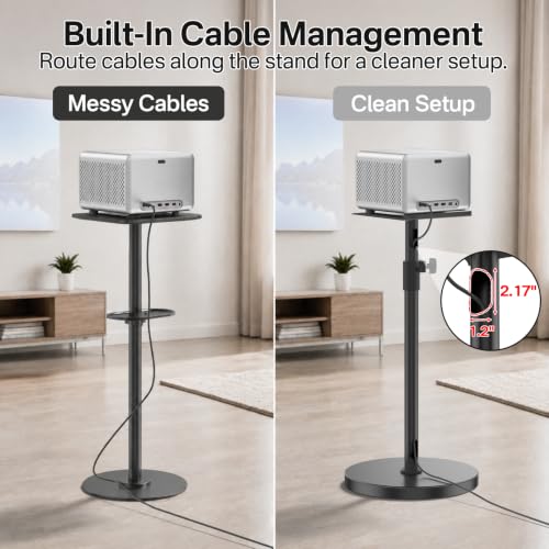 Yibracki Heavy Duty Floor Projector Stand with 8.9 x 9.4 Inch Tray, Height Adjustable 33.5-43.5 Inches, Supports Up to 50Lbs for Home, Office & Outdoor Movies
