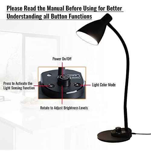 LED Desk Lamp, Desk Light with USB Charger, 3 Color Temperature and 20 Brightness Levels, Eye-Caring Metal Desk Light for Office and Bedroom, 10W, 1000 Lumens, Adapter Included (Black)