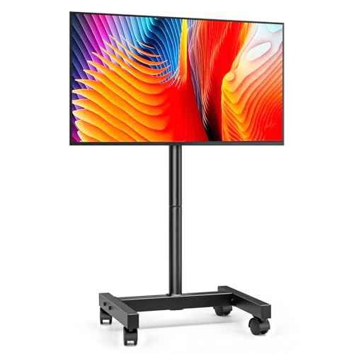 AX WABER Mobile TV Floor Stand for 13-50 inch LCD LED Flat/Curved Panel Screen TVs up to 77 lbs, Height Adjustable TV Stand Mount with VESA 200x200, Portable TV Stand with Tilt Function AX1007TBM