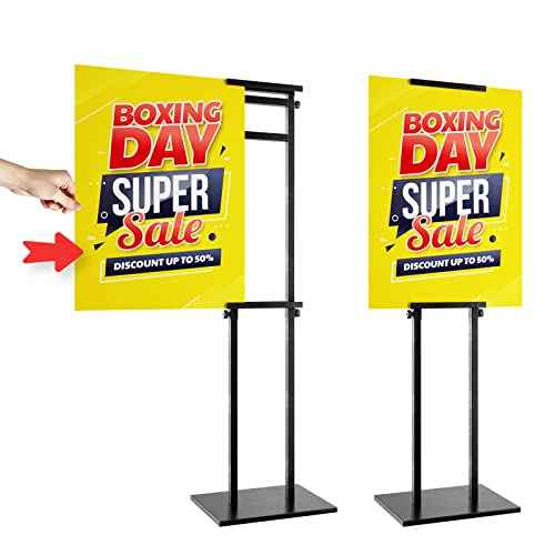 Display Stand Sign Holder,Heavy Duty Adjustable Pedestal Sign Stand Up to 75 inch,Double-Sided for Board & Foam Sign,Sign Stand with Base,Fit Wedding,Restaurant or Business(Poster not Included)