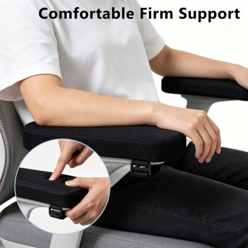 JUKFITA Black Office Chair Arm Pads 9.5 x 3.2 x 1.2 in with Linen Cover, 2-Pack