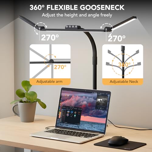 LED Desk Lamp for Home Office with Base, 28.2 Inches Adjustable Neck Swing Arm Super Bright Desk Light, Dimmable Architect Table lamp for Desktop Computer Light Bar, Reading, Study, Workbench