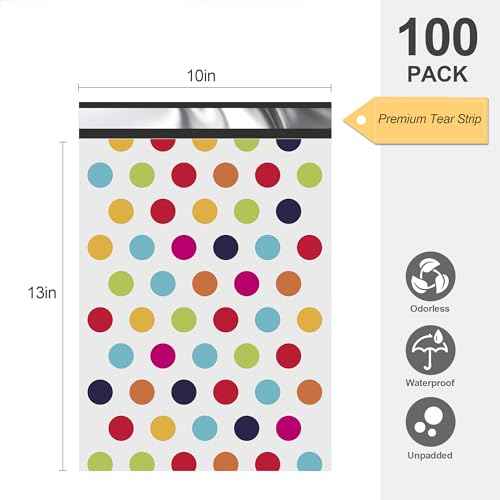 JinRuiKJ Poly Mailer 10x13 100 Pack - Shipping Bags for Clothing, Strong Thick and Self Adhesive Mailing Bags - Cute Packaging Bags for Small Business - Colorful Polka Dots