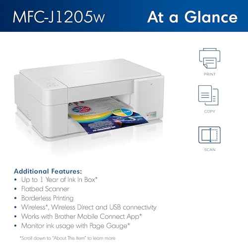 Brother MFC-J1205W INKvestment -Tank Wireless Multi-Function Color Inkjet Printer with Up to 1-Year in Box, Works with Alexa