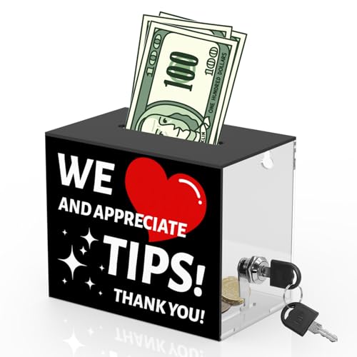 CHONOVO Lockable Acrylic Tip Jar with Thank You Design - Black Variation 1