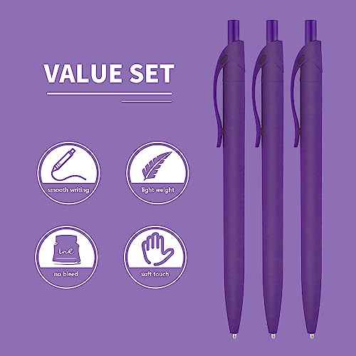 deegtran Pens Bulk, 50 Pack No Bleed Purple Click Pens, Wholesale Retractable Ballpoint Pens, Medium Point, Smooth Ink Pens, 1.0MM Purple Ink