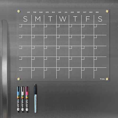 Magnetic Acrylic Calendar for Fridge, Includes 4 Magnetic Wet-Erase Markers for Refrigerator, 18" X 14¡±