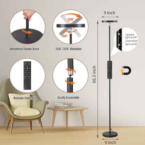 Floor Lamp, 36W/3000LM Super Bright LED Modern Tall Standing Lamp, 3 Color Temperatures Torchiere Sky Lamps, Dimmable Reading Light, Remote & Touch Control for Living Room, Bedroom, Office