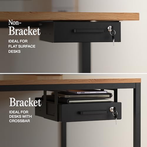 Under Desk Drawer Slide-Out ? Lockable Metal Storage Drawer with Cable Management for Office & Home (Single, Non-Bracketed)