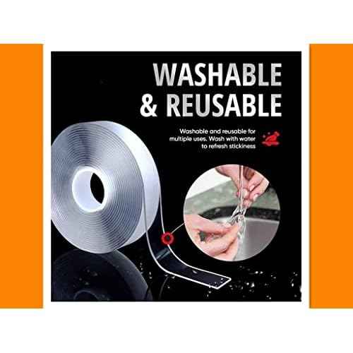 Double Sided Tape Heavy Duty, Multipurpose Removable Mounting Tape Adhesive, Reusable Strong Stick Wall Tape Strip Clear Adhesive for Poster Carpet Tape Sticky Items-(9.84 feet)-White (A2)