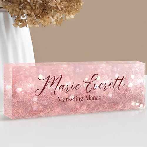 Custom Name Plate for Desk | Personalized Desk Name Plate | Personalized Boss Employee Teacher Appreciation Gifts | Acrylic Name Plate Office Desk Accessories (A-Pink Quartz)