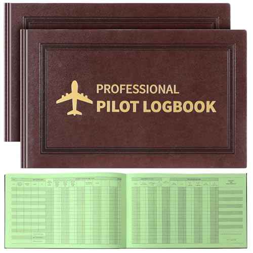 2 Pack Professional Pilot Logbook 128 Sheets Flight Logbook Brown Leather Hardcover Large Aircraft Record Book Aviation Gifts and Gear for Students Pilot
