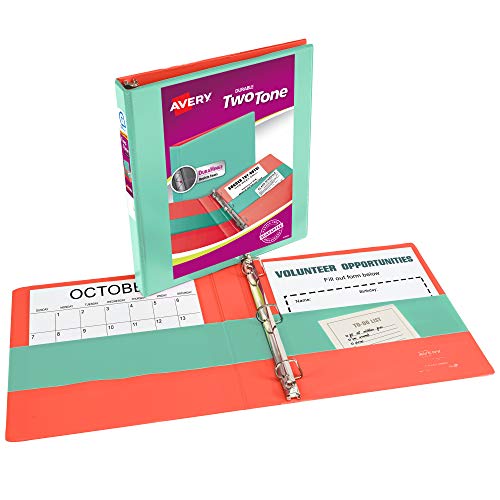 Avery Two-Tone 1-Inch Slant Ring Binder - Mint & Coral, Durable, 250 Sheets