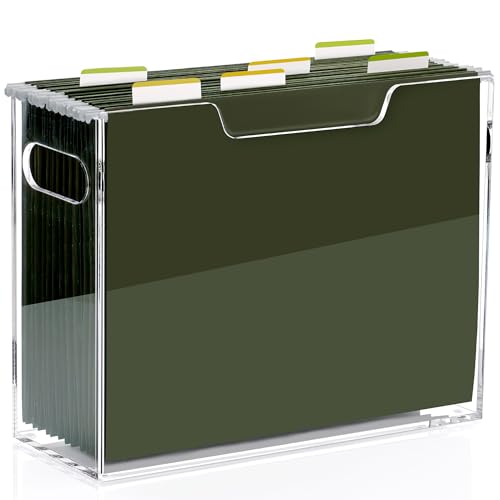 DINGHUO Hanging File Box, Letter Size Acrylic Hanging File Organizer, Clear Portable File Storage Box with Handle, File Folder Holder for Desk Home Office School -1 Pack