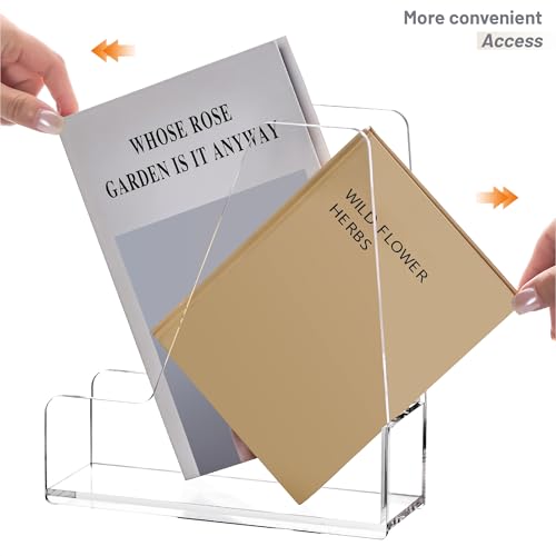 YUXUN Clear Acrylic Magazine File Holders - Vertical Desk File Organizer & Document Holder for Shelves, Office Organizers for Home Office School, Set of 2