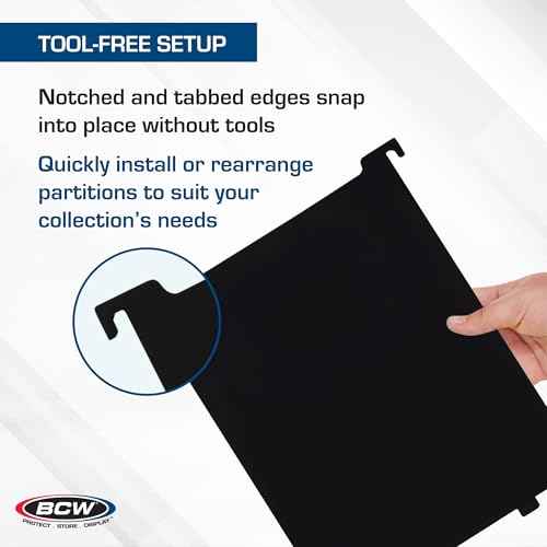 BCW Magazine & Document Bin Partitions - 6 Pack | Smooth Black Plastic Finish, Works With Adhesive Labels | Magazine Dividers Fit Magazine & Document Bin | Magazine Storage Accessories