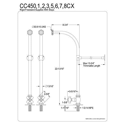 Kingston Brass CC451CX Vintage Rigid Freestanding Supplies with Stops, 23", Polished Chrome