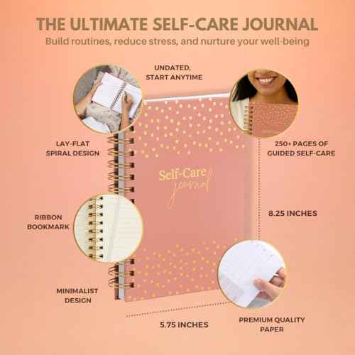 Daily Self Care Journal for Women - A5, Wellness Journal with Prompts - Goal Journal for Happiness,Mindfulness,Productivity & Personal Development - Reduce Stress & Improve Mental Health - Pink